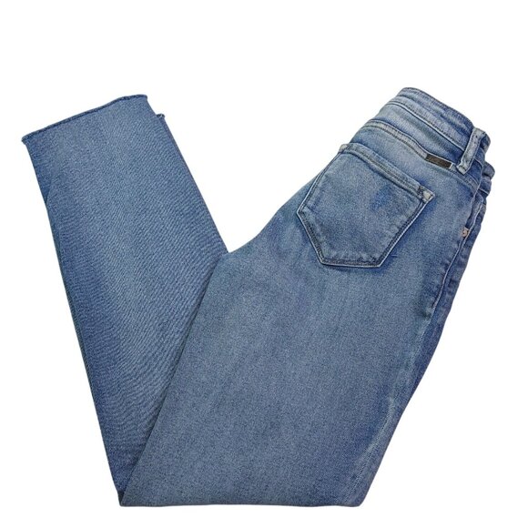 Kancan Straight Leg Jeans 5 Distressed Light Wash Mid Rise Stretch Juniors - Picture 1 of 9